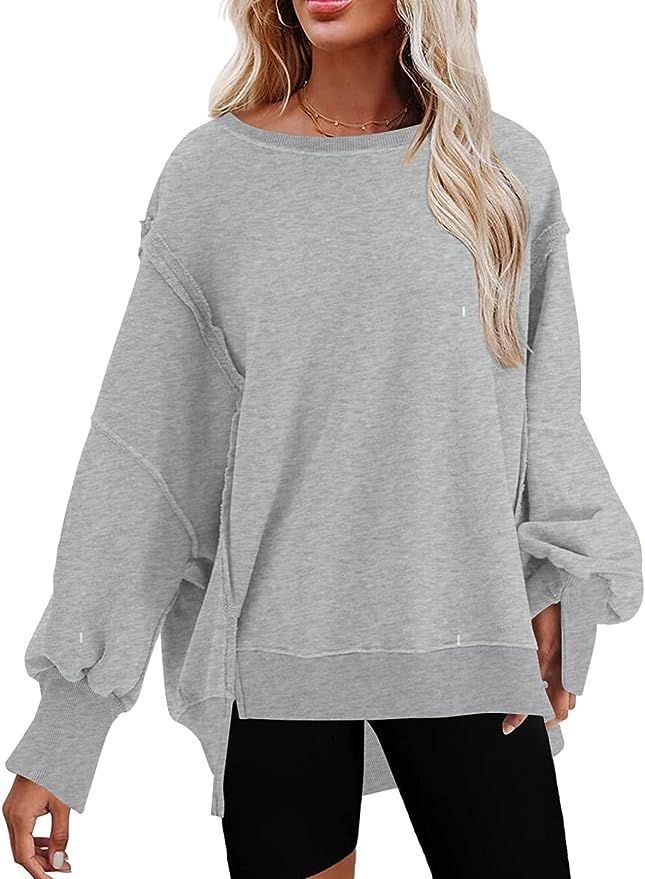 SHEWIN Sweatshirts for Women Crewneck Fall Lightweight Solid Color 2023 Fashion Warm Oversized Fi... | Amazon (US)