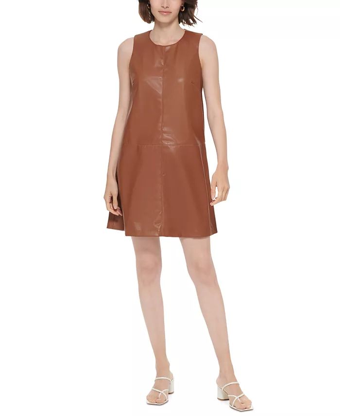 Women's Faux-Leather Sleeveless A-Line Dress | Macy's
