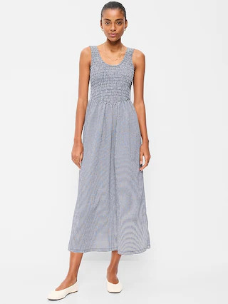 Fit & Flare Lightweight Smocked-Bodice Midi Dress | Old Navy (CA)