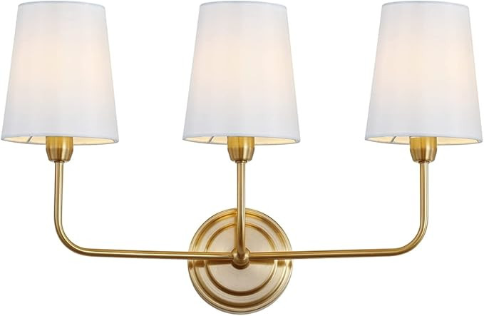 SAFAVIEH SCN4016A Sawyer Brass Gold 3-Light Wall (LED Bulbs Included) Sconce, White | Amazon (US)
