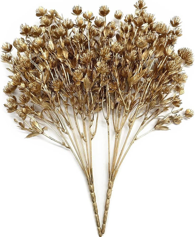 Artificial Golden Plants, Fake Baby Breath Flower Faux Gypsophila Shrubs Plastic Plant for Christmas | Amazon (US)