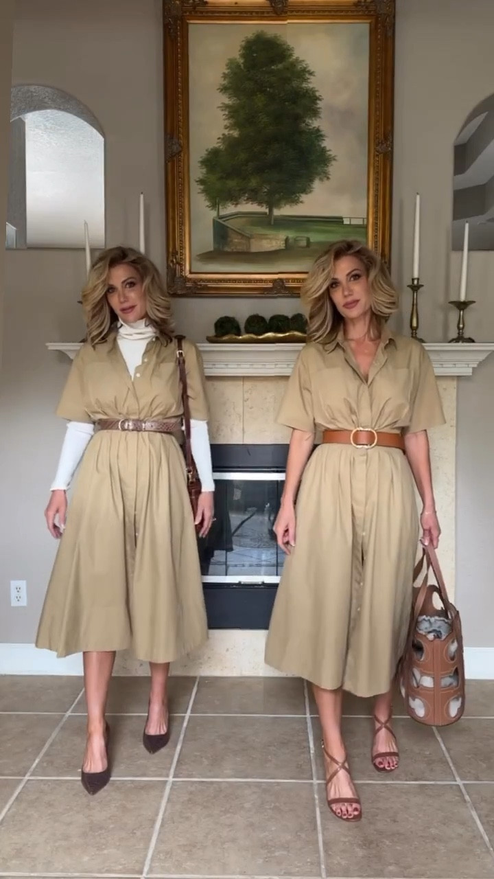 Styling a shirt dress for cooler and warmer weather. Both bags unable to link but the small cognac is Paris64 and the large brown one is Carolina Herrera 
Wearing an XS in the dress. 

#LTKstyletip #LTKbeauty #LTKU