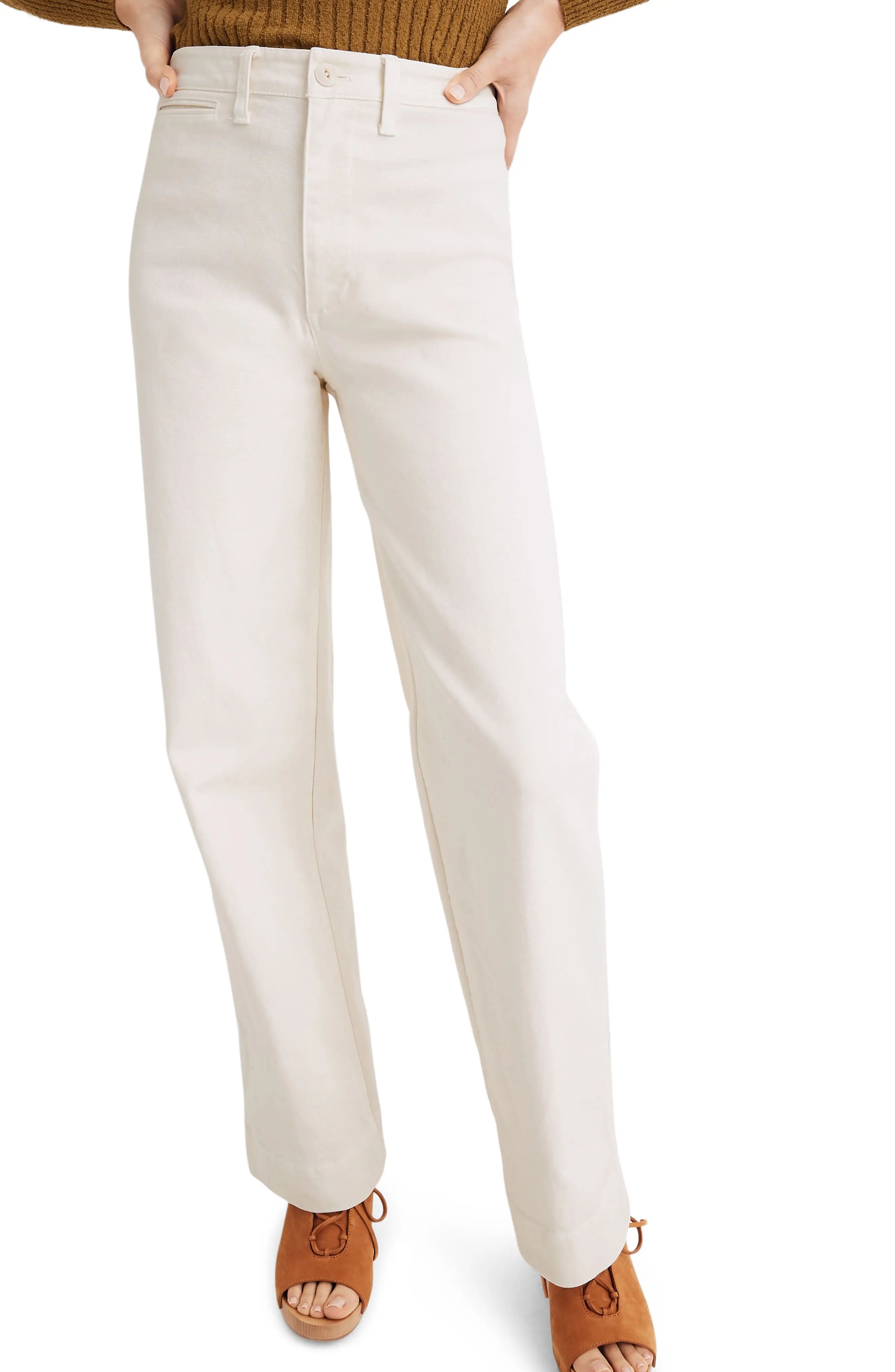 Women's Madewell Emmett Slim Fit Wide Leg Pants, Size 30 - Ivory | Nordstrom