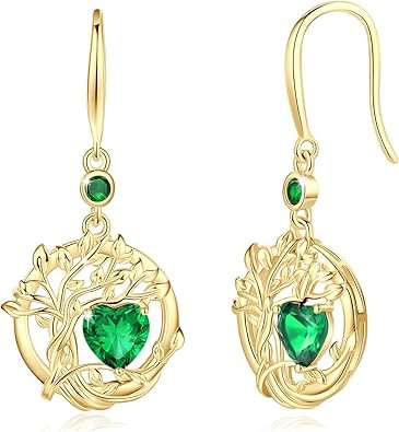 FANCIME Tree of Life Dangle Drop Earrings 925 Sterling Silver Dainty Round Gemstone Birthstone Ea... | Amazon (US)