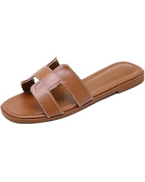 Stratuxx Kaze Womens Flat Sandals Flat Slide Sandals White,Black, Brown Flat Sandals Leopard | Amazon (US)