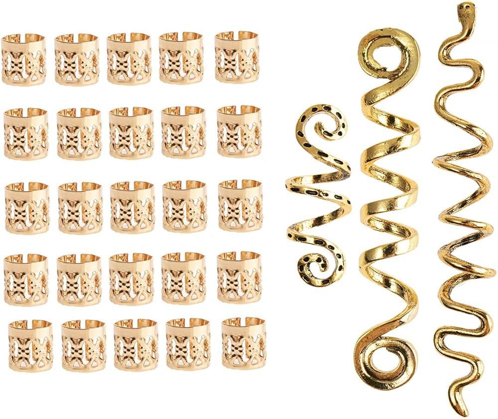 23 Pieces Hair Beads Spiral Coils Dreadlock Beads Braids Rings Clips Metal Cuffs Loc Hair Jewelry... | Amazon (US)
