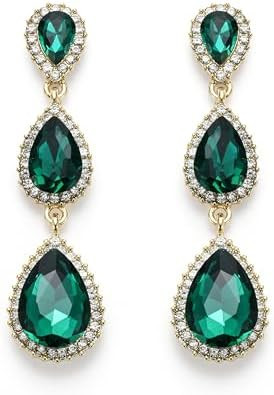 EleQueen Women's Gold-tone Austrian Crystal Teardrop Pear Shape 2.5 Inch Long Earrings | Amazon (US)