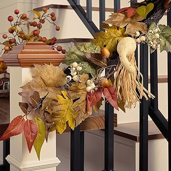 Valery Madelyn 6 Feet Fall Garland with Maple Leaves White Pumpkin Pine Cone Berries, Hanging Art... | Amazon (US)