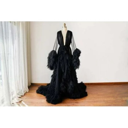 Maternity Black Tulle Dress Women Party Wedding Long Sleeve Sleepwear Formal Robes | Walmart (US)