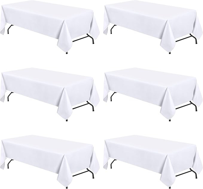 WEALUXE White Table Cloths for 6 Foot Folding Tables [6 Pack, 60x102 Inches] White Tablecloths Re... | Amazon (US)