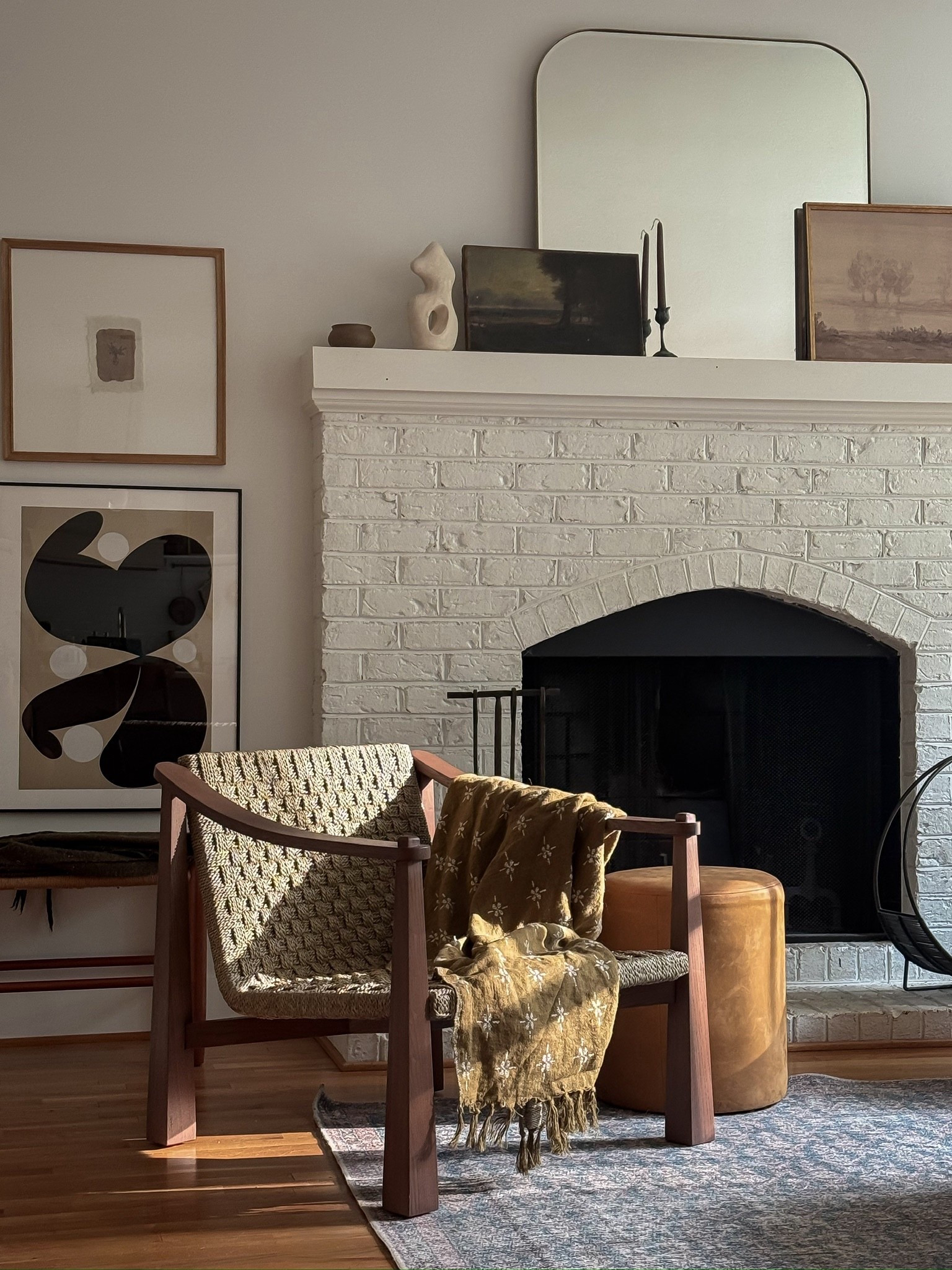 Fall living room moment 🍂 I love this woven chair and gorgeous throw from Lulu and Georgia! 

#LTKSeasonal #LTKHome #LTKFindsUnder50