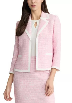Kasper Women's Open Seamed Tweed Notch Collar Blazer, Pink, 12 | Belk