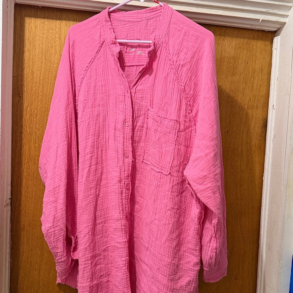 aerie Pink Button-Down Gauze Shirt | Poshmark