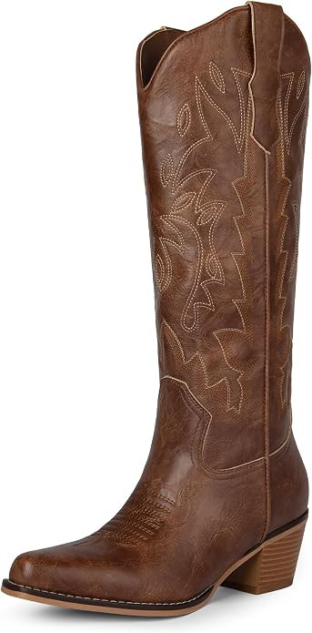 Cowboy Boots for Women, Pointed Toe Chunky Heel Cowgirl Boots | 2.16 Inch Chunky Block Low Heel B... | Amazon (US)