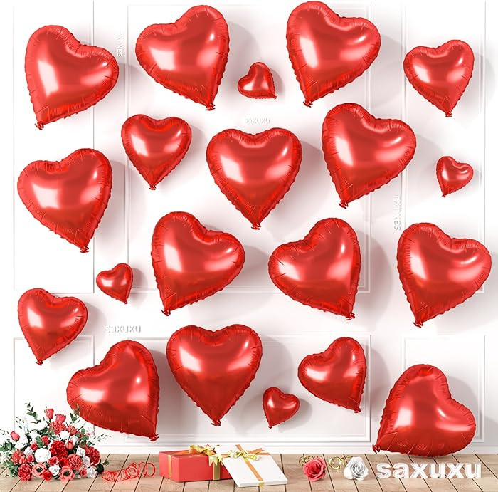 Red Heart Balloons, Heart Shaped Ballons, 20 Pcs 5/10/18 inch Red Foil Love Balloons for Valentin... | Amazon (US)