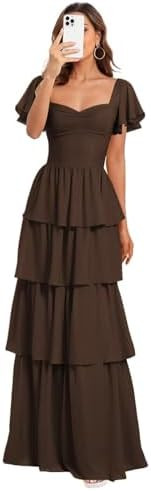 Dessiny Short Sleeve Tiered Ruffles Bridesmaid Dresses 2025 for Women Chiffon Formal Evening Dres... | Amazon (US)