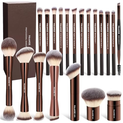 MAANGE 20 Pcs Makeup Brushes with Gift Box, Double-End Multi-functional Makeup Brushes for Blending Liquid Powder Concealer Cream Blush Buffe,CoffeeBrown | Amazon (US)