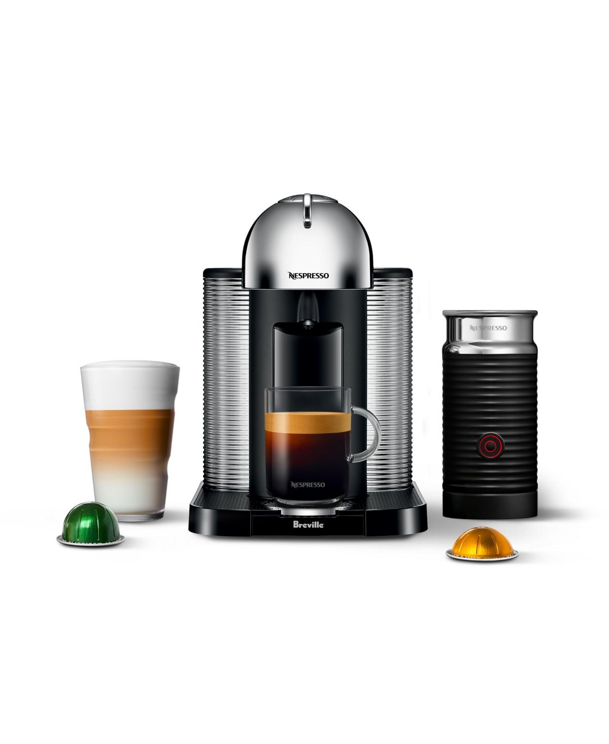 Nespresso Vertuo Coffee and Espresso Maker by Breville, Chrome with Aeroccino Milk Frother | Macys (US)