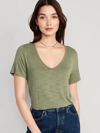 Luxe V-Neck Slub-Knit T-Shirt for Women | Old Navy (US)