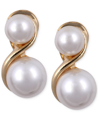 Anne Klein Gold-Tone Glass Pearl E-Z Comfort Clip-On Earrings - Macy's | Macy's