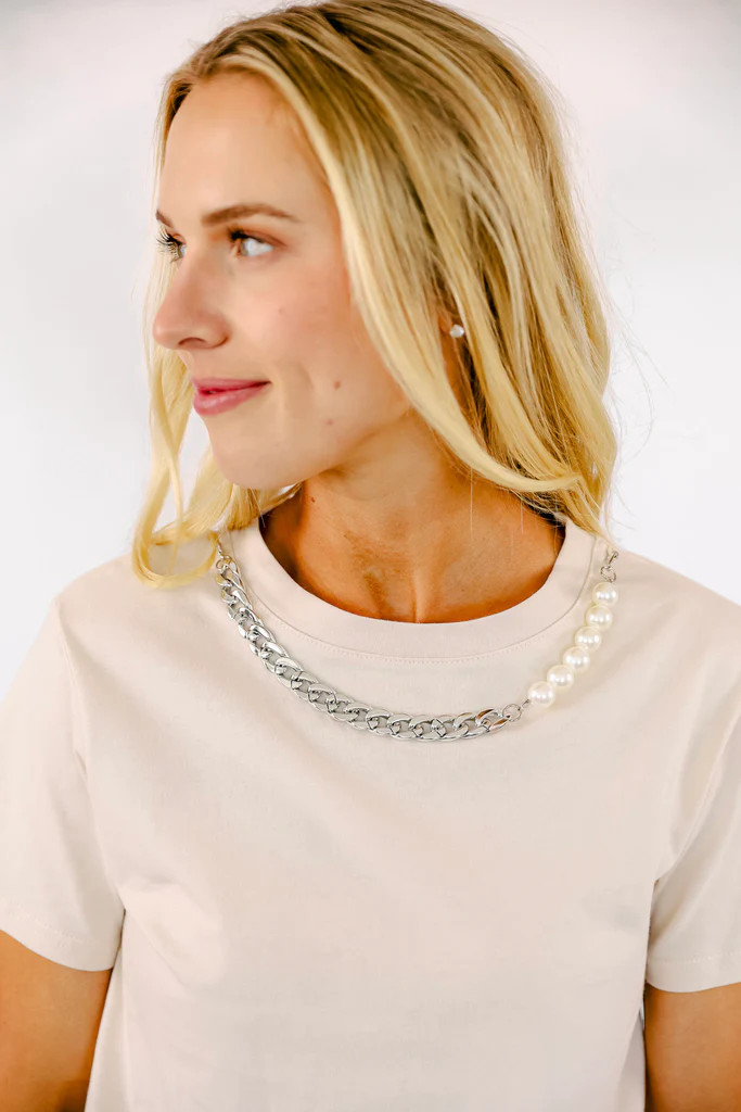 NEW!! Pearl Chain Tee in Beige | Glitzy Bella