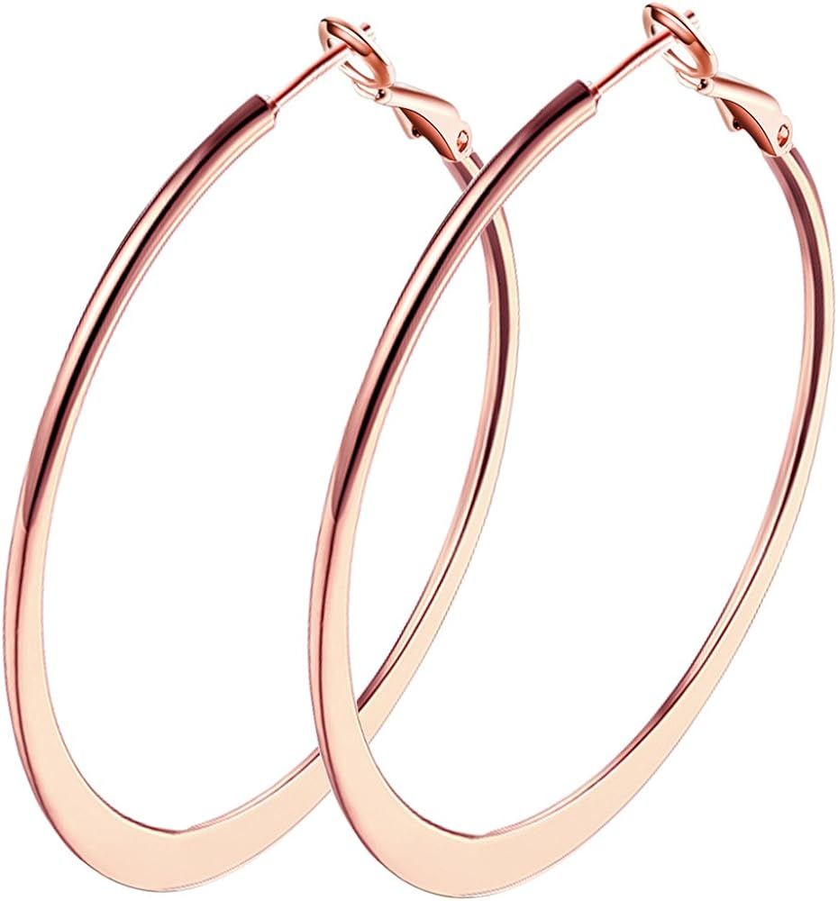 Loop Earrings, 18k Rose Gold Plated Fashion Jewelry Hoop Earrings for Women Girls Sensitive Ears (50 | Amazon (US)
