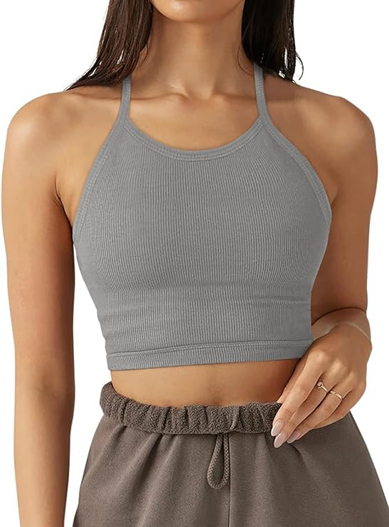 LASLULU Sports Bra for Women Crop Tops Racer Back Tank Tops Longline Workout Yoga Bra Halter Neck... | Amazon (US)
