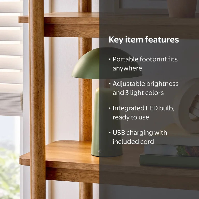 Better Homes & Gardens 12" Green Dome Rechargeable LED Portable Lamp with Dimmable Touch Sensor | Walmart (US)