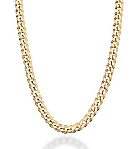 Miabella Solid 18K Gold Over 925 Sterling Silver Italian 5mm Diamond-Cut Cuban Link Curb Chain Necklace for Women Men, Made in Italy (30 Inches) | Amazon (US)