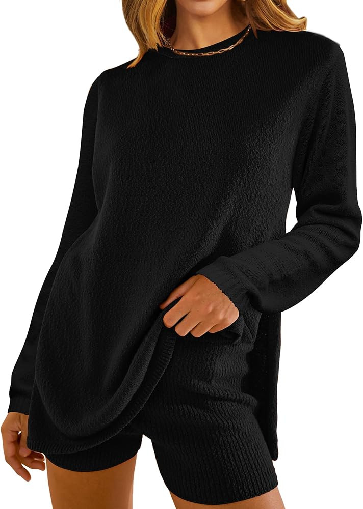 NENONA Women's 2024 Casual Two Piece Knit Outfits Long Sleeve Tunic Sweaters Top and Shorts Loung... | Amazon (US)