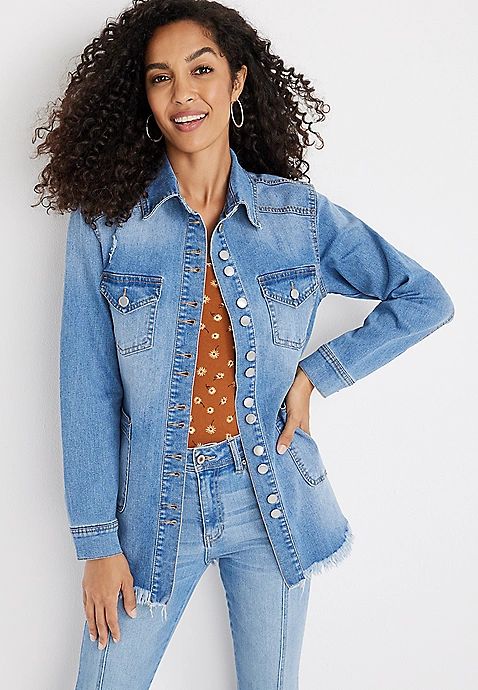 Frayed Hem Denim Shacket | Maurices