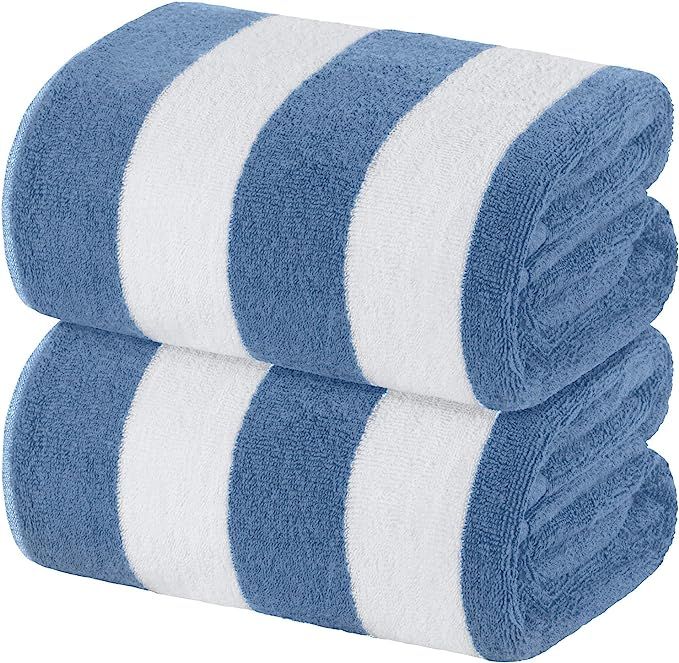 White Classic Beach Towels Oversized Cabana Stripe Cotton Bath Towel Large - Luxury Plush Thick H... | Amazon (US)