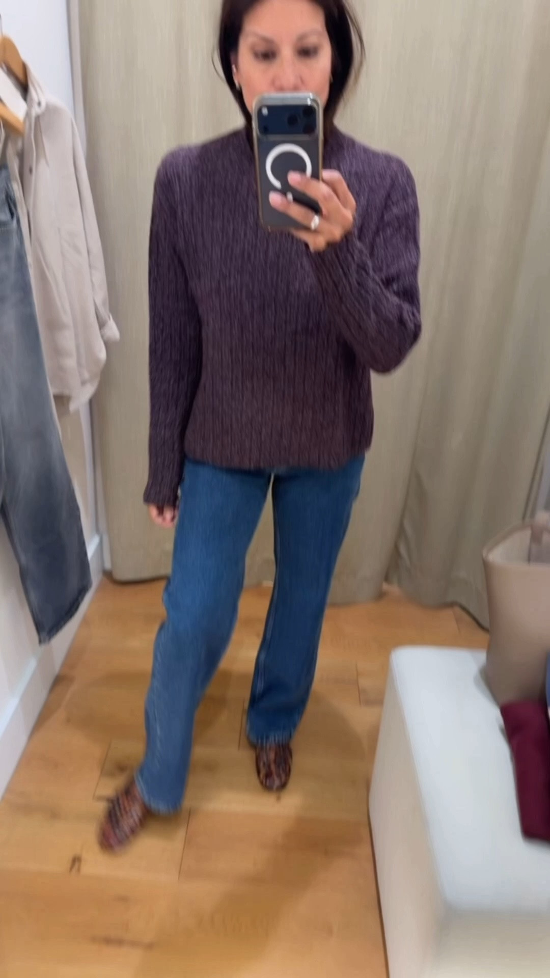 Bouclé ribbed sweater in a pretty purple. Wearing xs 

Jeans mid rise classic size 25

Fall fashion over 50

#LTKPetite #LTKSeasonal #LTKOver40
