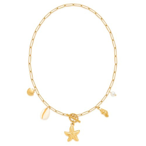 Biuwos Gold Summer Charm Necklace for Women Starfish Seashell Necklace Vacation Beach Jewelry | Amazon (US)