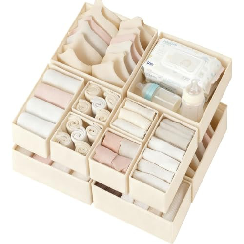 Criusia Drawer Organizer Clothes 12 Pack, Dresser Organizer for Nursery Bedroom Closet Organization and Storage - Baby Clothes Organizer Bins - Drawer Divider for Sock Underwear Bra Ties (Beige) | Amazon (US)