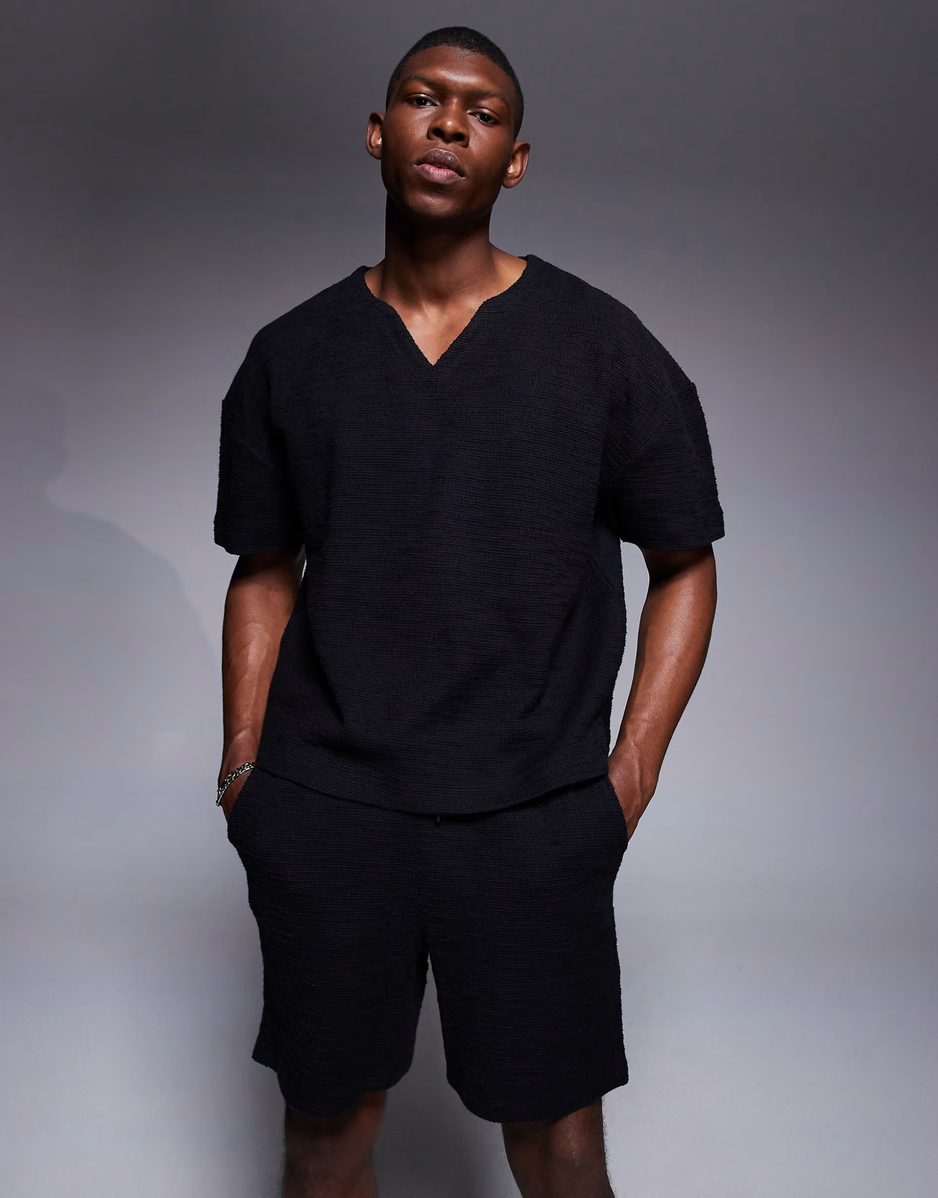 ASOS DESIGN oversized boxy t-shirt co-ord in black texture | ASOS (Global)
