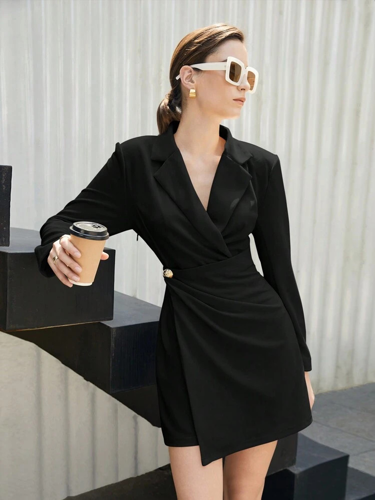 BizChic Laper Long Sleeve Wrap Dress With Collar | SHEIN