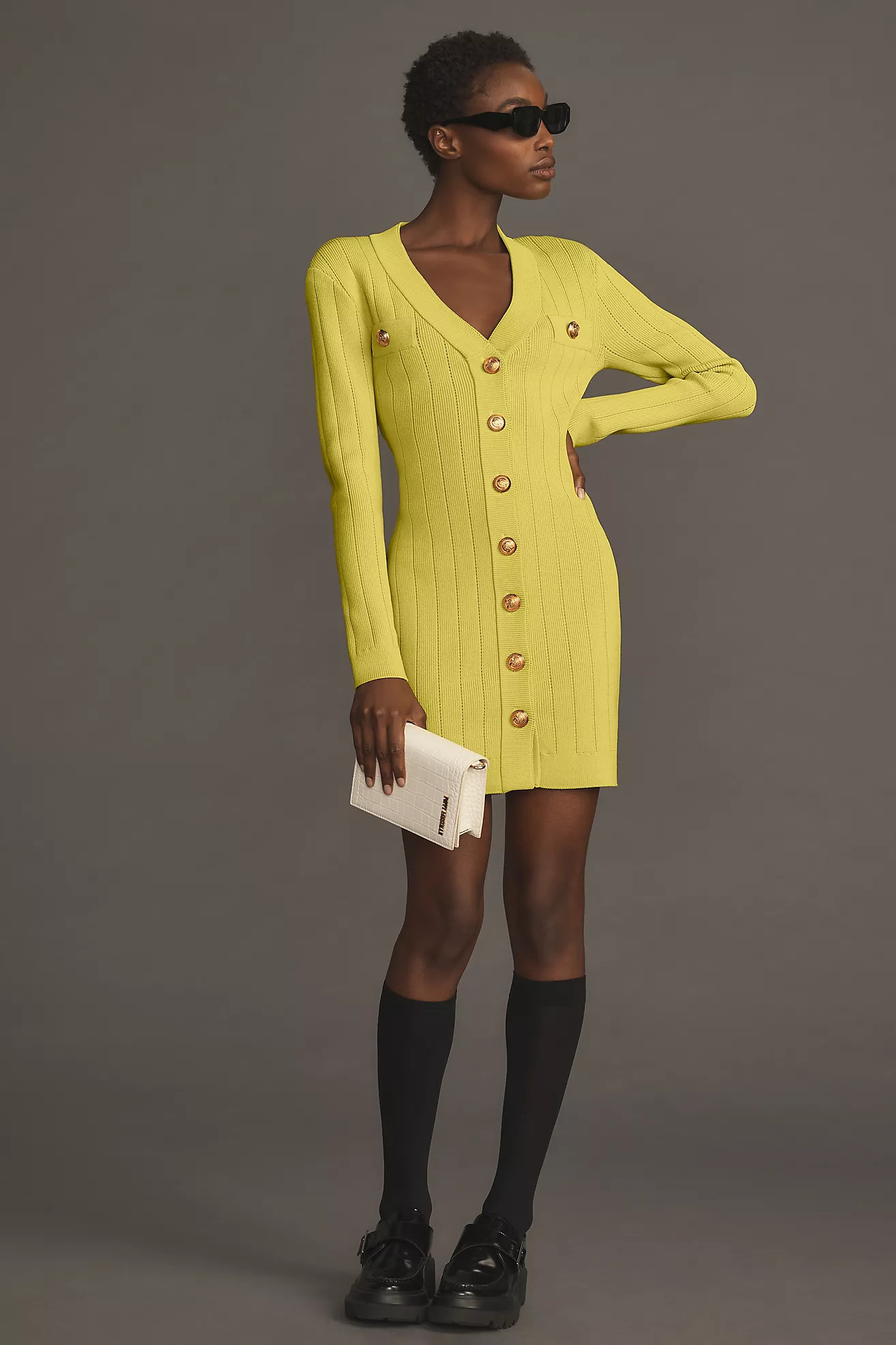 Endless Rose Shank Button-Front V-Neck Knit Mini Dress | Anthropologie (US)