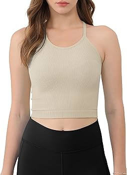 ODODOS Women's Crop 3-Pack Washed Seamless Rib-Knit Camisole Crop Tank Tops | Amazon (US)