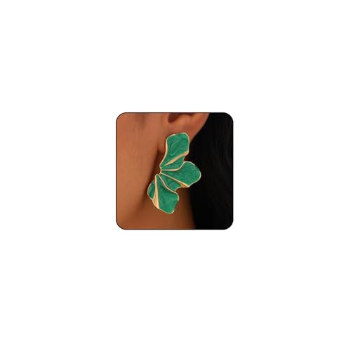 Green Flower Earrings for Women Big Statement Earrings for Women Large Irregular Petal Floral Earring Fancy Green Flower Stud Earring Trendy Jewelry (1 - green) | Amazon (US)