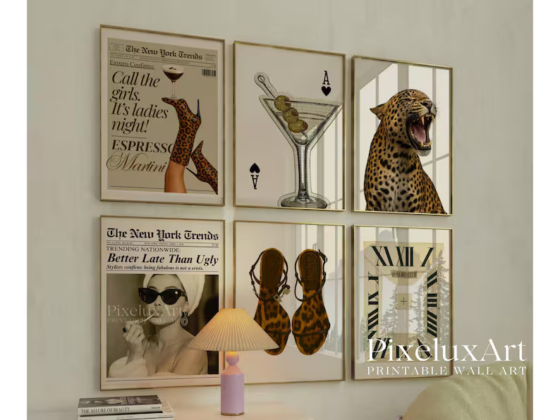 Retro Leopard Wall Art Set – 6 Trendy Posters, Y2K Fashion Decor, Trendy Leopard Print, Aesthet... | Etsy (US)