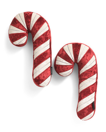 2pk 9x18 Crushed Velvet Candy Cane Shaped Pillows | Marshalls