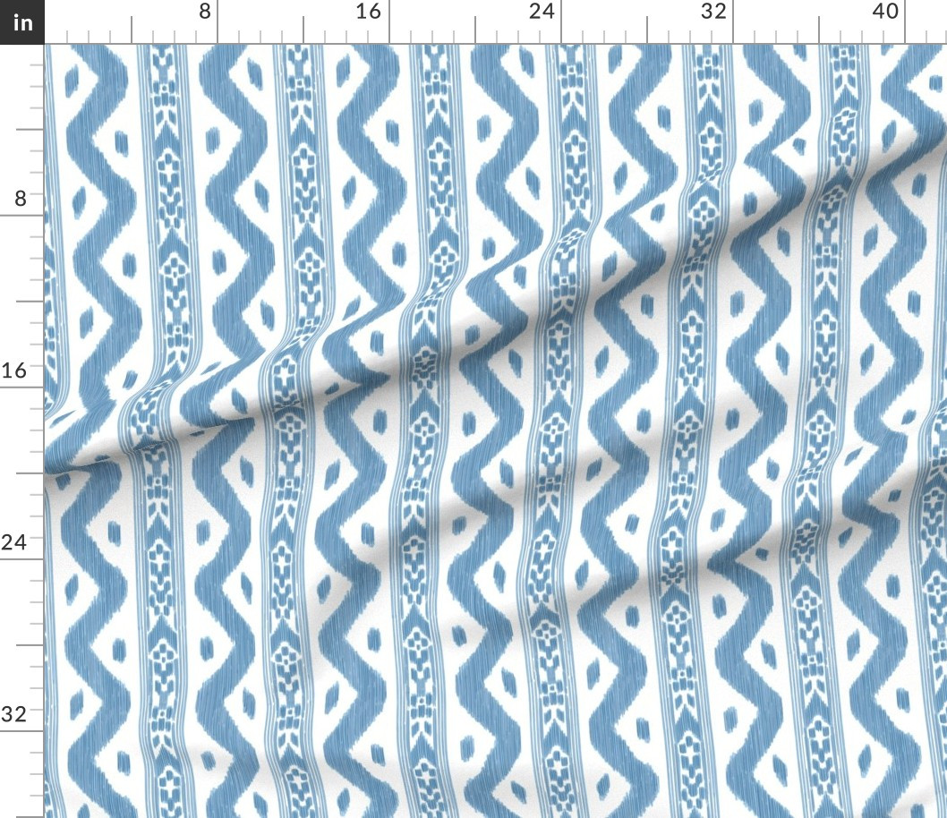 Fabric in Mariah Ikat Small Light Blue On White | Spoonflower