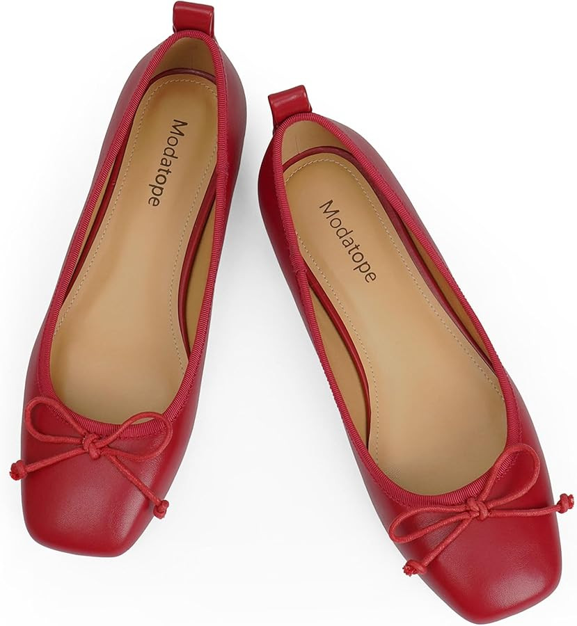 Modatope Ballet Flats with Bow Ballerina Closed Square Toe Slip on Bowknot Flats Shoes for Women ... | Amazon (US)
