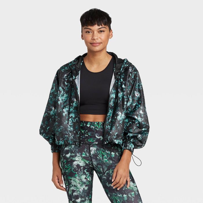 Women's Floral Print Active Zip Front Jacket - All in Motion™ Black | Target
