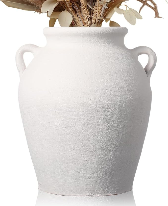Large Ceramic Vase with 2 Handles 11 Inch Tall Terracotta Vase Rustic Vintage Vase Decorative Pot... | Amazon (US)
