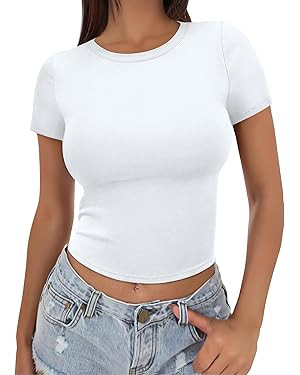 SAMPEEL Crop Tops for Women Summer Trendy Tight Tshirts 2024 Slim Fit | Amazon (US)