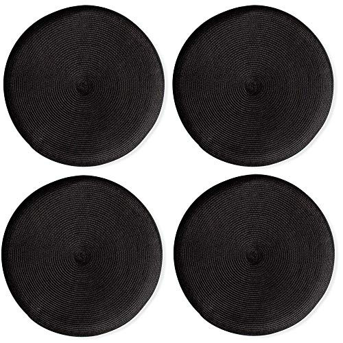 TAG 15 in. Round Handwoven Placemats Set of 4 in Black Color, Dinner Table Round Place Mats Home Dining Dinner Kitchen Table Décor Decoration Black | Amazon (US)