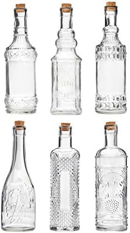BULK PARADISE Assorted Clear Glass Bottles with Corks, 6 Pack, 2.5in X 9in, 16oz | Amazon (US)