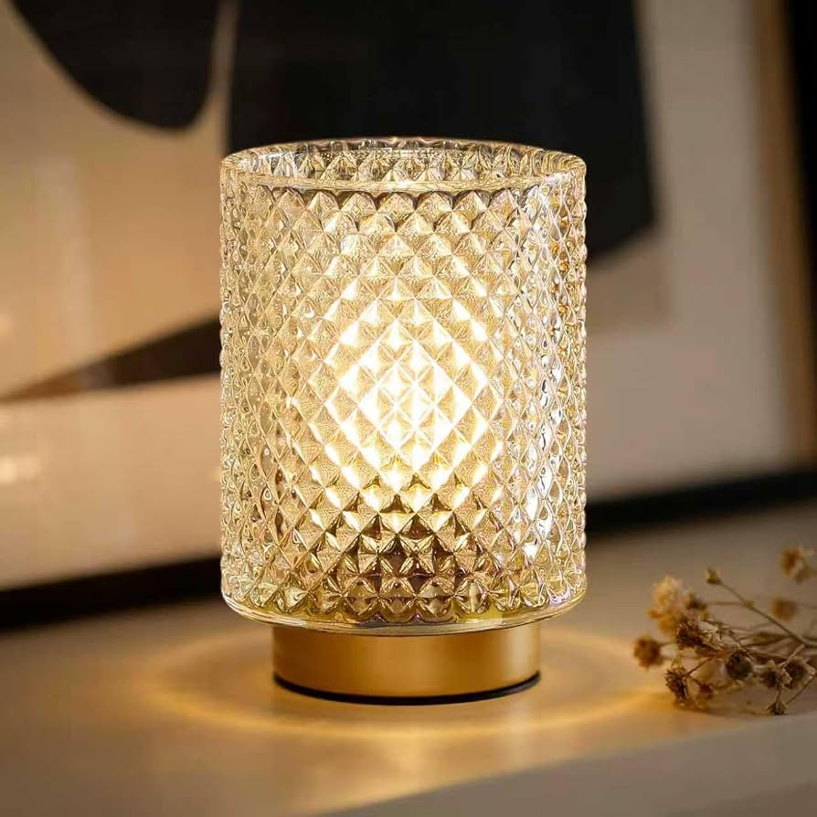 Battery Operated Lamp,Cordless Glass Accent Table Lamp with Timer for Bedside,Small Decorative La... | Amazon (US)